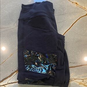 Black Leggings with Shiny Iridescent Detail